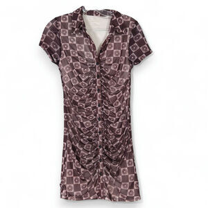 EUC UO Urban Outfitters Riko Bodycon Shirt Dress Sz. S Retro Floral‎ Mesh Mini